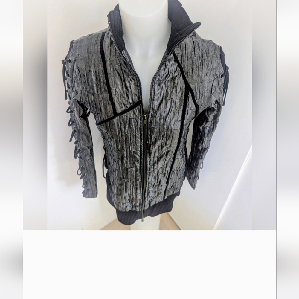 SALVAGE Edgy Metallic Lace-Up Jacket. M